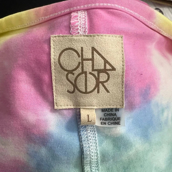 CHASER Long Sleeve Ballet Wrap Top In Tie Dye Pink Yellow Size Large - Picture 10 of 12